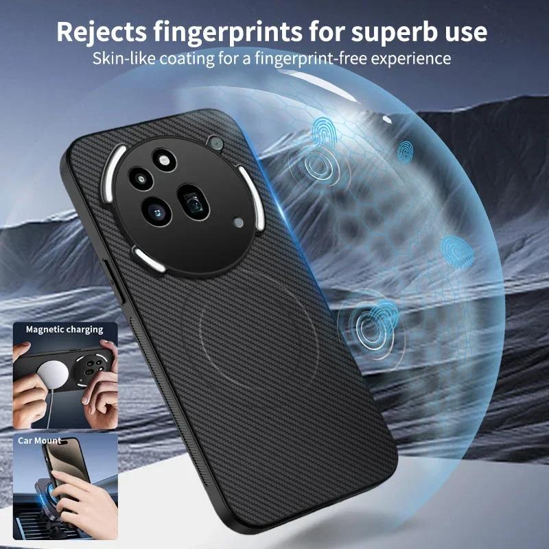 Magnet Silicone Case For Nothing Phone 3A Pro Wireless Charging Carbon Fiber PU Leather Texture Anti-Drop Soft Cover Phone Cases