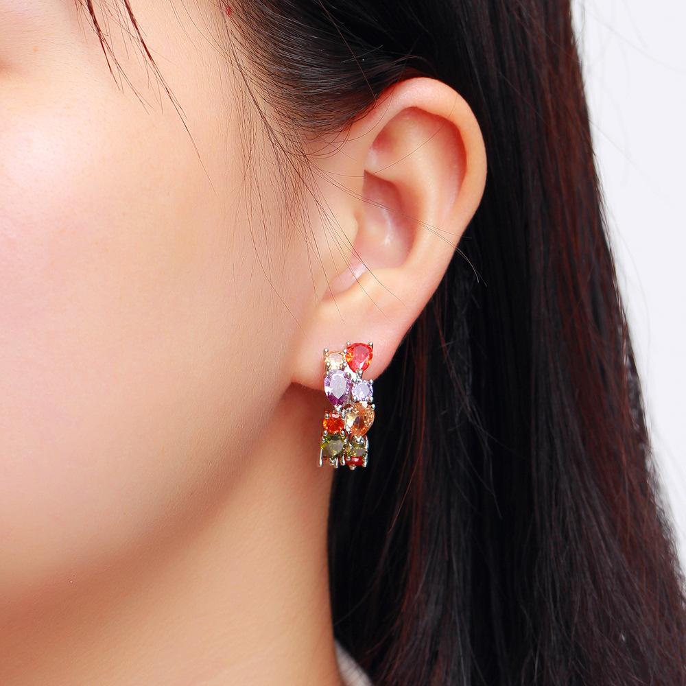 Mona Lisa Color Zircon Ear Buckle Premium Copper Set Crystal Stud Earrings