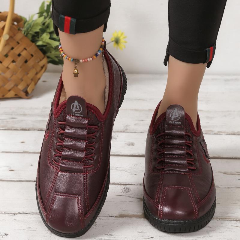 Leisure Shoes with Fleece Lining, Water-resistant, Women's Cotton Shoes, Anti-slip Flat Shoes