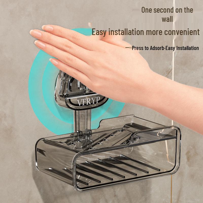 Little Bear Suction Soap Dish: Wall-Mounted, Double Layer, Punch-Free Draining Holder with Sponge