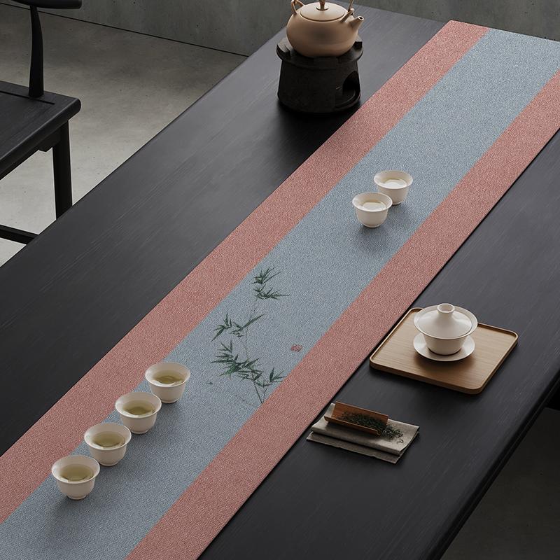 New Chinese Tea Banquet Zen Table Flag Fabric Table Mat Waterproof Tea Tablecloth Tea Table Long Strip Light Luxury High-end