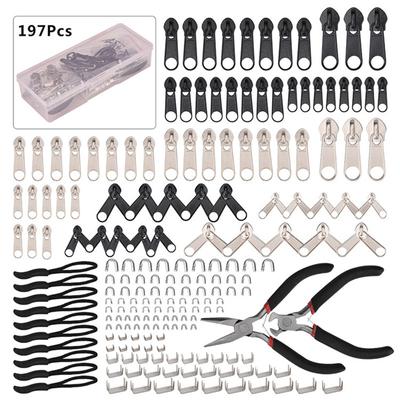 197/84pcs Zipper Repair Kit Zipper Replacement Puller For Clothing Tent Install Pliers Tool Stop Extension Luggage Clothing