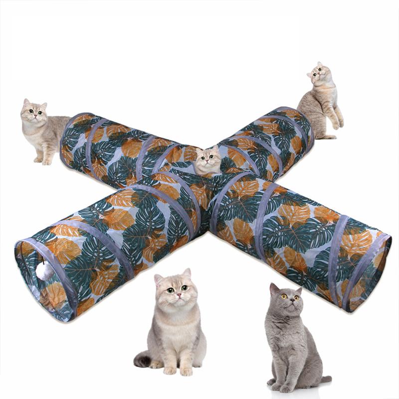 Tube de Tunnel imprimé pour chat, jouets pliables, entraînement amusant, seau de forage interactif, pour animaux de compagnie