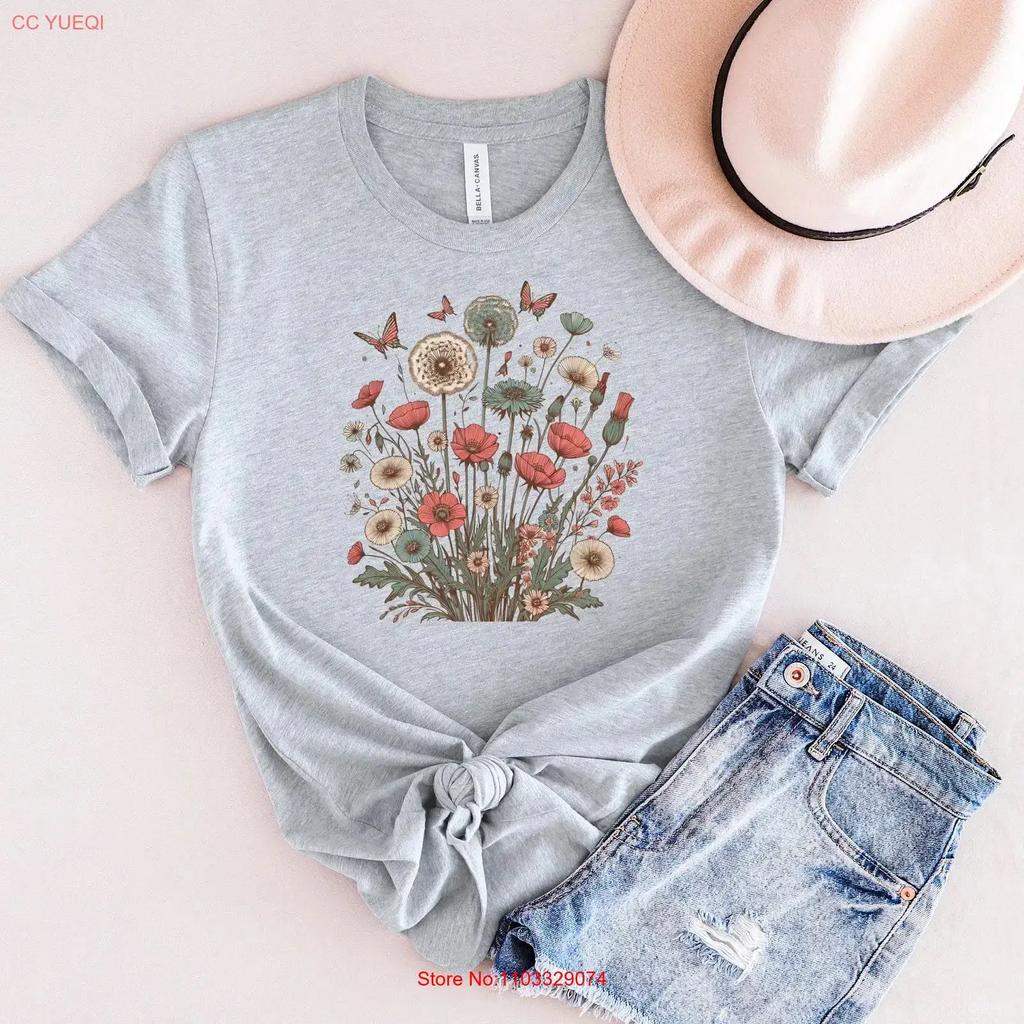 Wildflower T Shirt Flower Meadow Watercolor Floral Top Botanical For Her vintage Washed Top For Everyday Wear graphic Soft