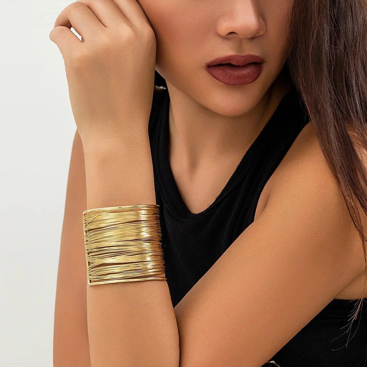 

Vintage Geometric Cross Wide Cuff Bracelet for Women Chunky Gold Color Open Big Arm Bangles Ladies Wedding Party Jewelry Gifts