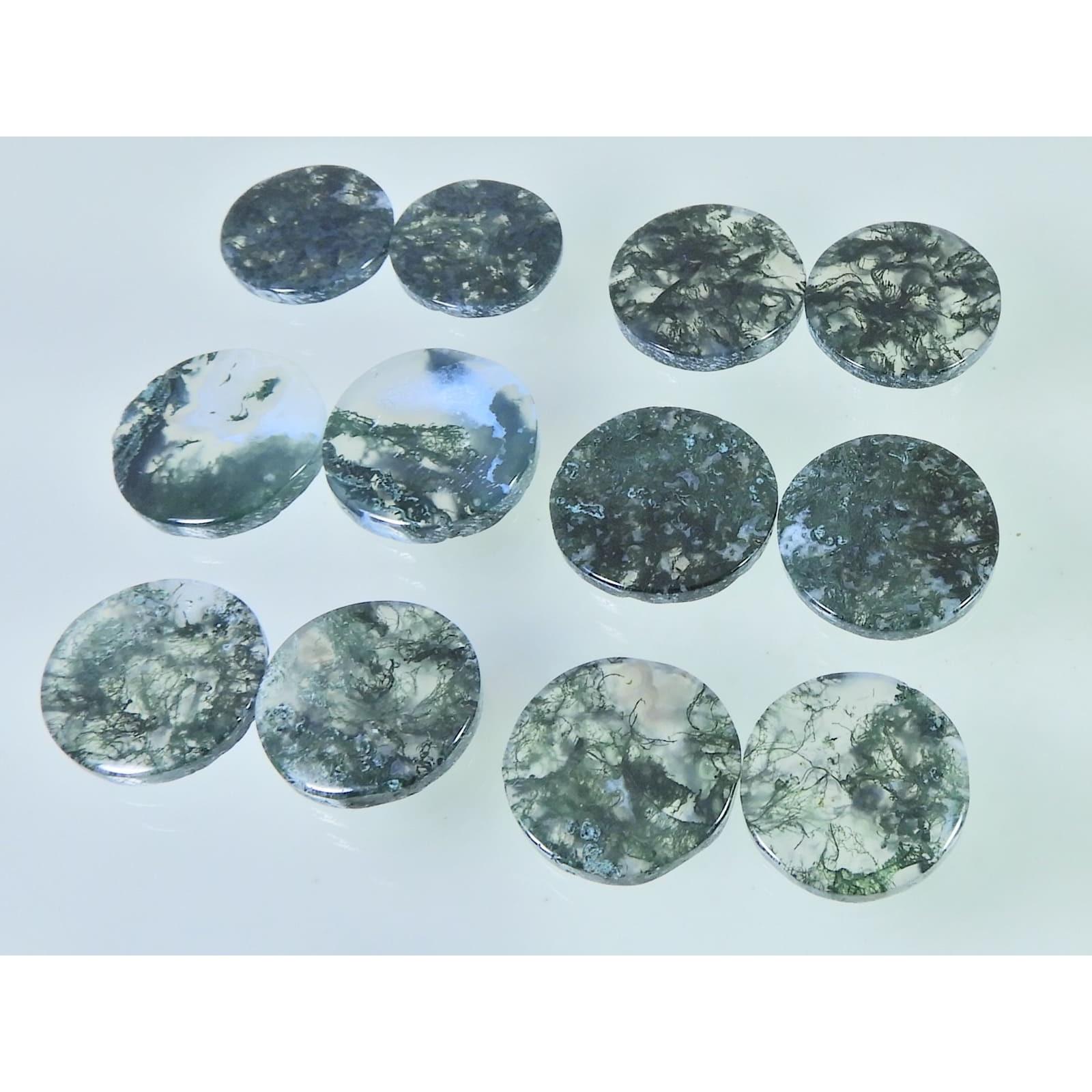 170Cts. Natural Moss Agate Matched Pair Round Cabochon Gemstone 06 Pair Lot C-2286