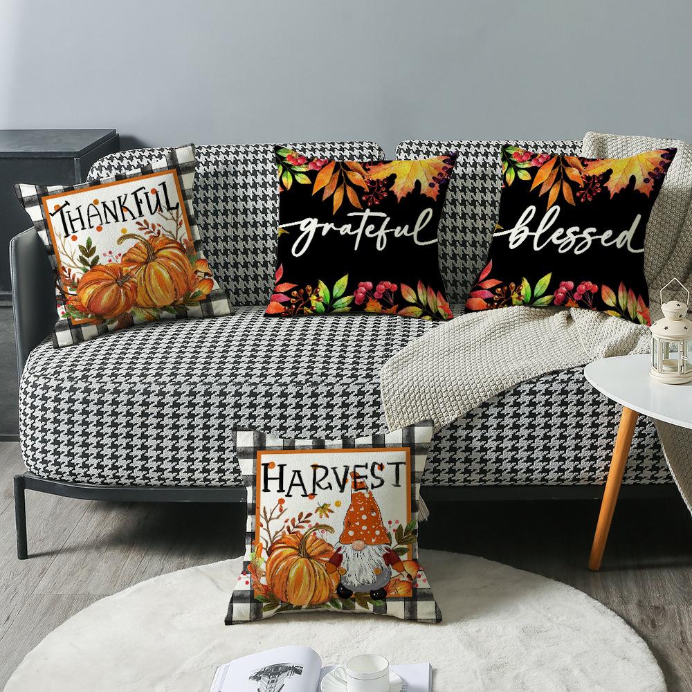 Autumn Pumpkin Sofa Pillow Cover Cushion Living Room Bedroom Bay Window Bedside Letter Cushion Cover