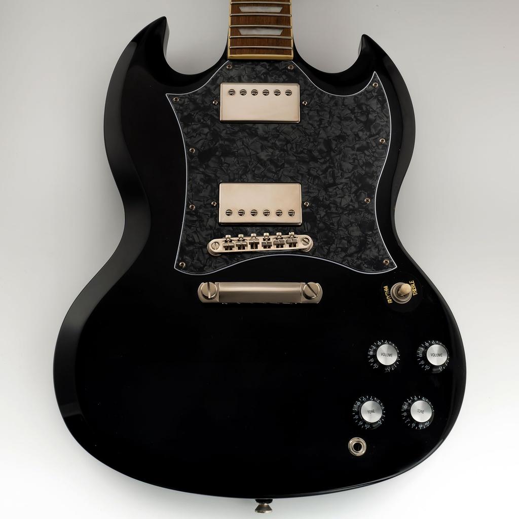 Musiclily Pro 11-Hole Full-Face Guitar Large Pickguard for EPI SG Standard Electric Guitars (Made In China), 4-Piece Set, Black Pearl