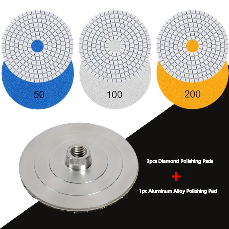3pcs 100mm/4inch Diamond Polishing Pads with M14 Aluminum Alloy Backer Wet/Dry Polish Pad Kit for Granite Marble Concrete Stone