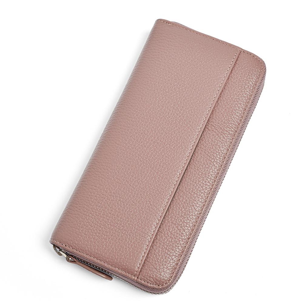 Damplånbok i äkta läder Lång korthållare med stor kapacitet Multikortplats RFID-dragkedja Clutch