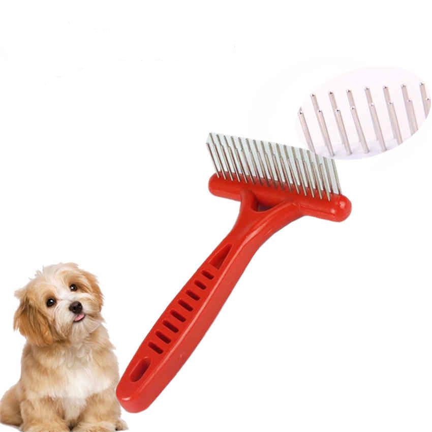 Pet Dog Rake Comb Double Row Pins Hair Fur Shedding Remove Cat Dog Rake Brush Comb Pet Grooming Tool