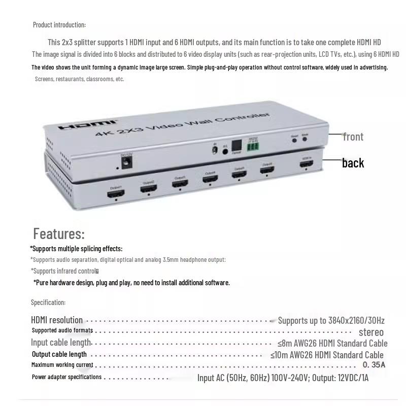 4K HDMI Video Wall Controller - 2x3 LCD TV Splicing Box for Large Screens