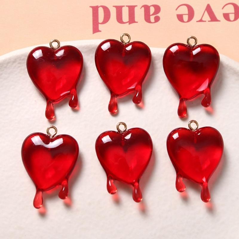 Summer Love Drop Blood Pendants with Hole Color Heart Hang Tags Acrylic Jewelry Necklace Pendant DIY Accessories