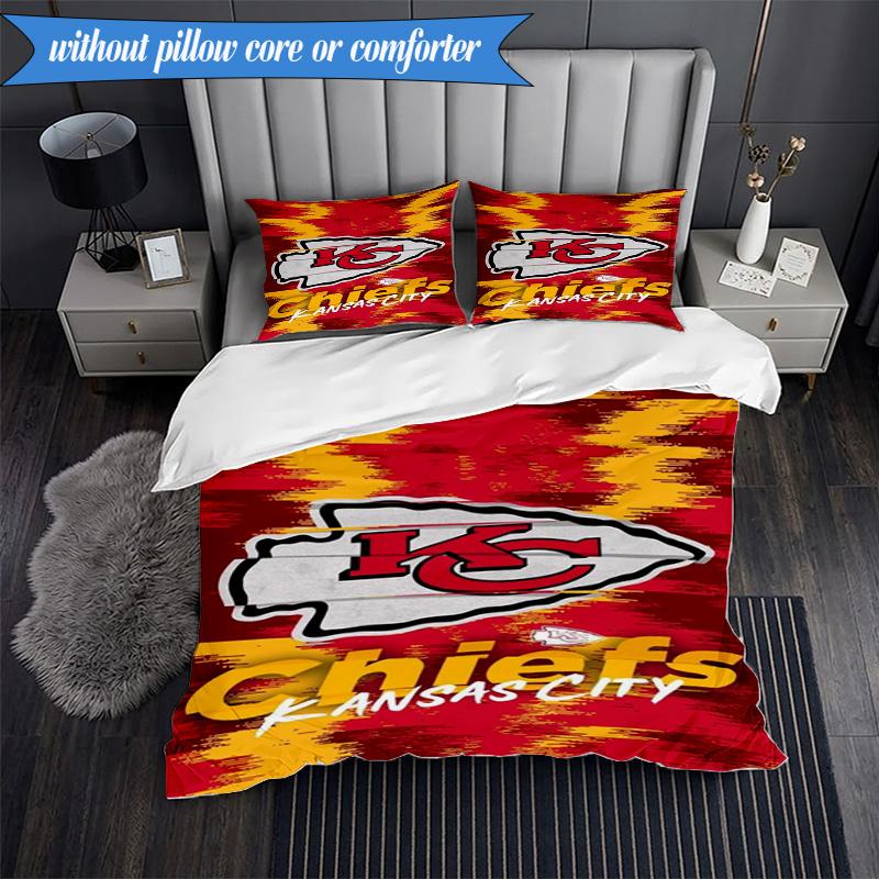 3PCS City Chiefs Emblem Printed Soft Bedding Set,Including 1pc Duvet Cover And 2pcs Pillowcases Perfect for Bedroom, Dormitory, Fan gift