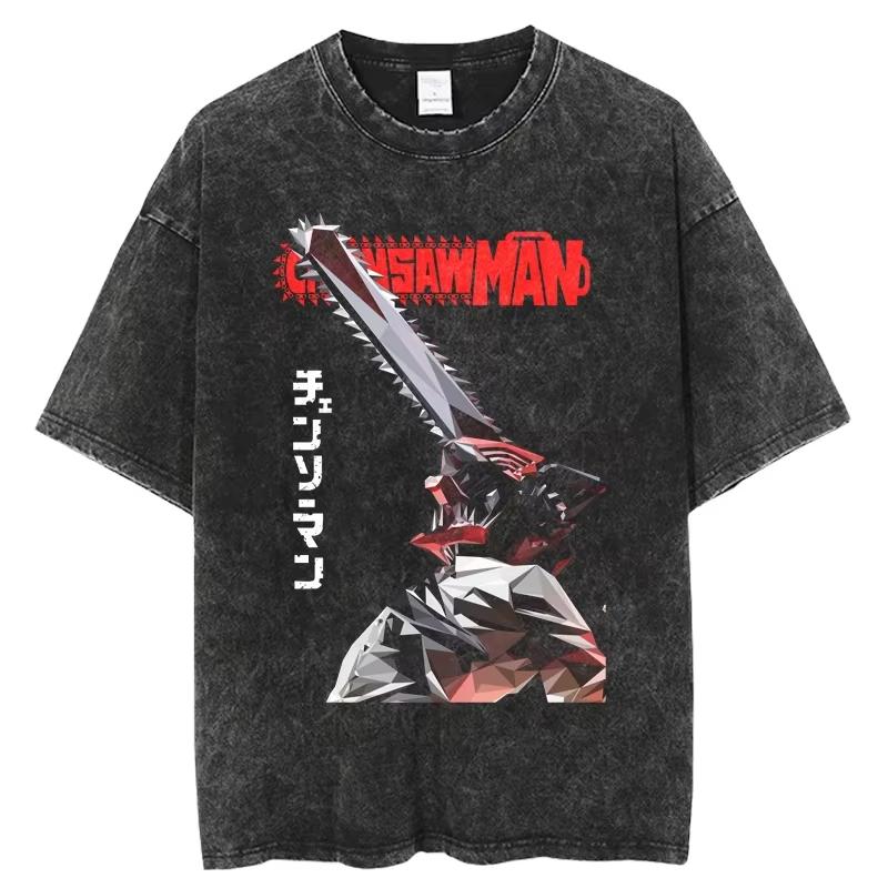 

Chainsaw Man Japanese Anime New Cotton Summer T Shirts Men Harajuku Short Sleeve Loose Washed T Shirt Streetwear Top L