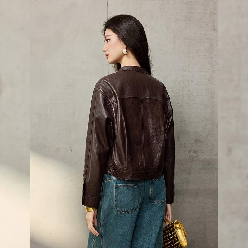Bailuyu Motorcycle Style Genuine Leather Short Jacket