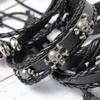 Men's Punk Skull Leather Bracelet Set Multi-Layer Gothic Rock Chain Bracelets Pentagram Charm Hip Hop Streetwear Badge Jewelry Accessories for Him