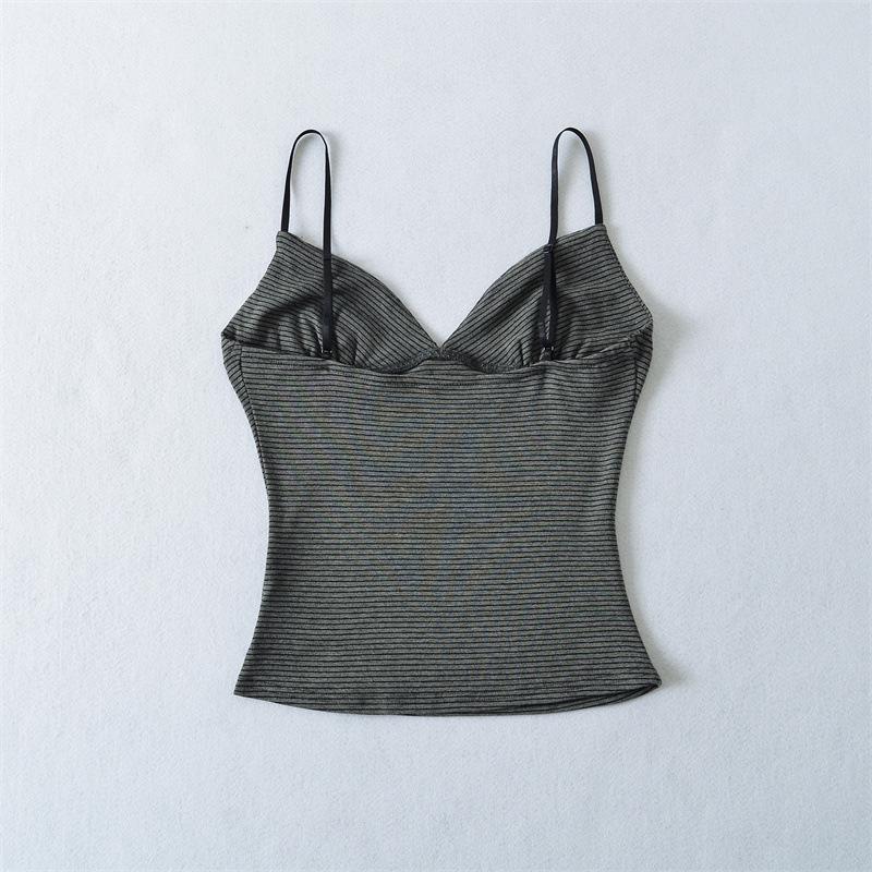 Spicy V-Neck Striped Camisole: Summer 2026 Slim-Fit Sleeveless Crop Top