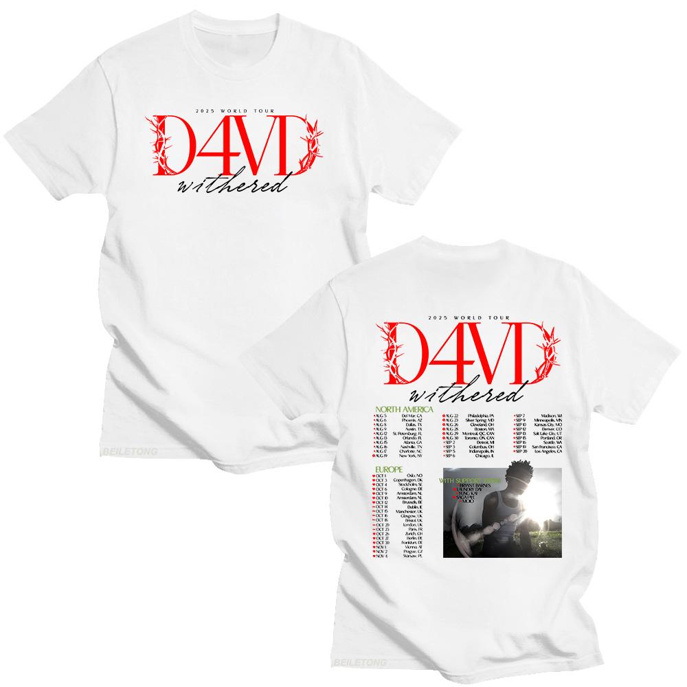 D4vd Withered 2025 Welttournee T-Shirt Herren Damen Hip Hop Oberteile Sommer Rundhals Kurzarm T-Shirt Mode Baumwolle Locker Streetwear
