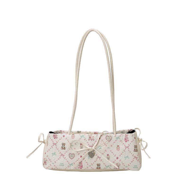

Трендовая сумка через плечо с бантом, мультяшный принт, женская сумка-тоут, многофункциональная, большого размера, дамская сумочка для работающей женщины, праздничный подарок белый