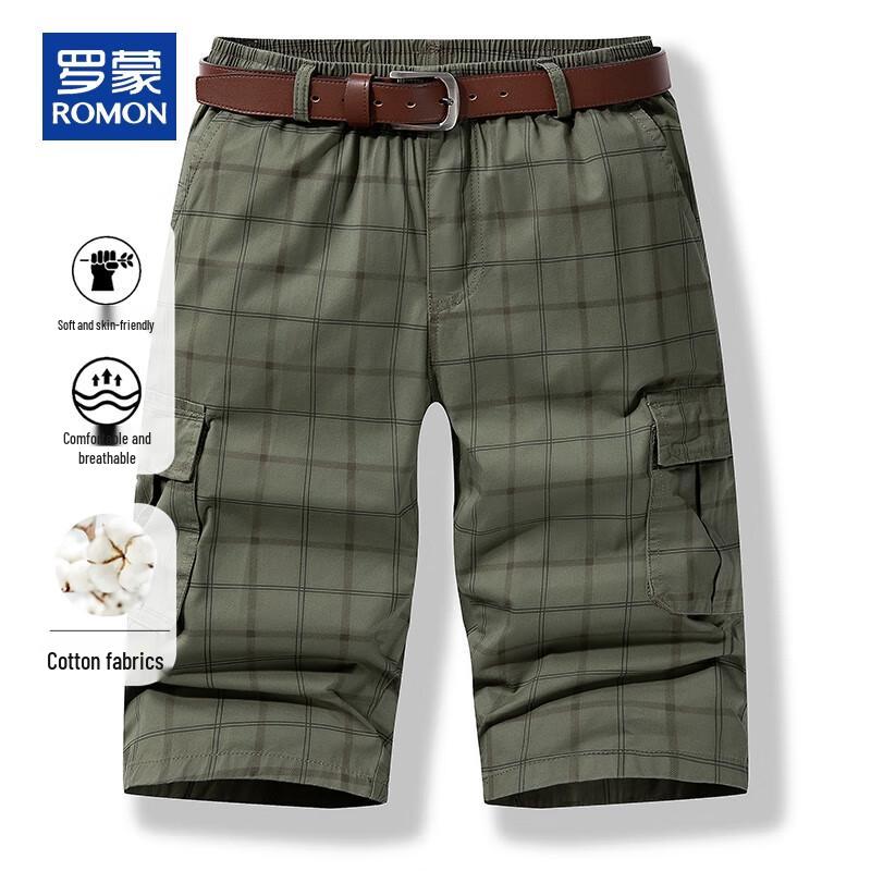 ROMON Pánské letní kostkované bavlněné zkrácené ležérní kalhoty