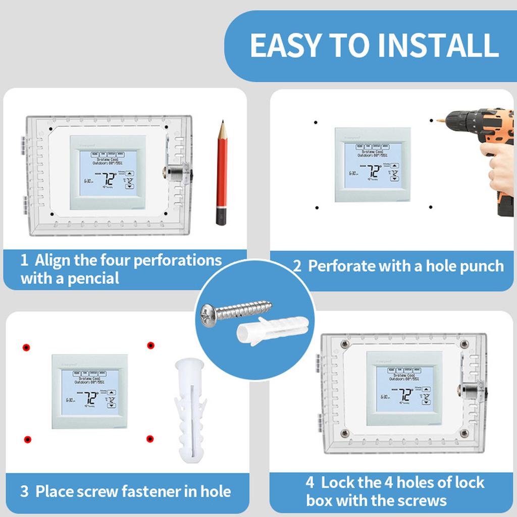 Wall Mounted Clear Thermostat Lock Box with Combination Lock and Screws Set for Safe Temperature Control in Shared Space