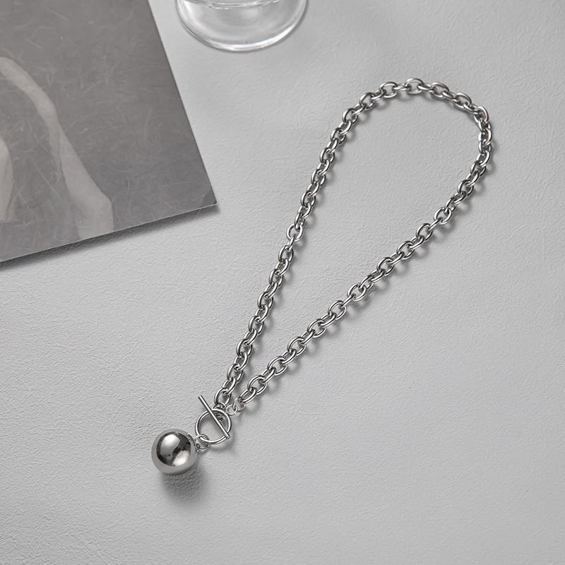 Unisex European & American Hip-Hop Titanium Steel Necklace with Letter Square, OT Buckle, Chain Design.