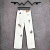 7707 CHROME HEARTS Pánské a dámské trendy džíny v americkém stylu s látkovými nášivkami, ležérní a módní high street kalhoty
