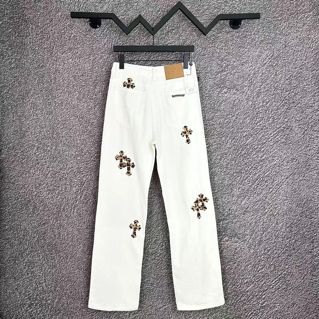 7707 CHROME HEARTS Pánské a dámské trendy džíny v americkém stylu s látkovými nášivkami, ležérní a módní high street kalhoty