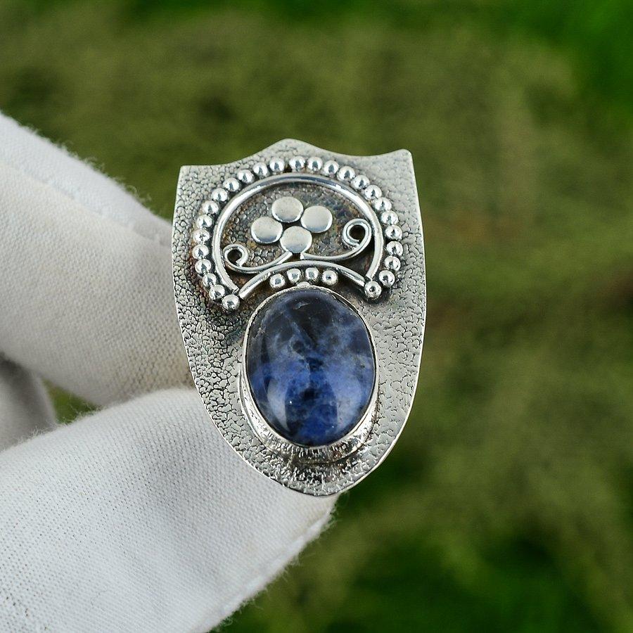 Freundschaftstag Sale 925 Silber Sodalith Edelstein Handgefertigt Statement Bezel Ring