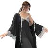 1011 lace-edged long-sleeved nightgown suspender skirt spring and autumn two-piece set thin ice silk women's loungewear pajamas