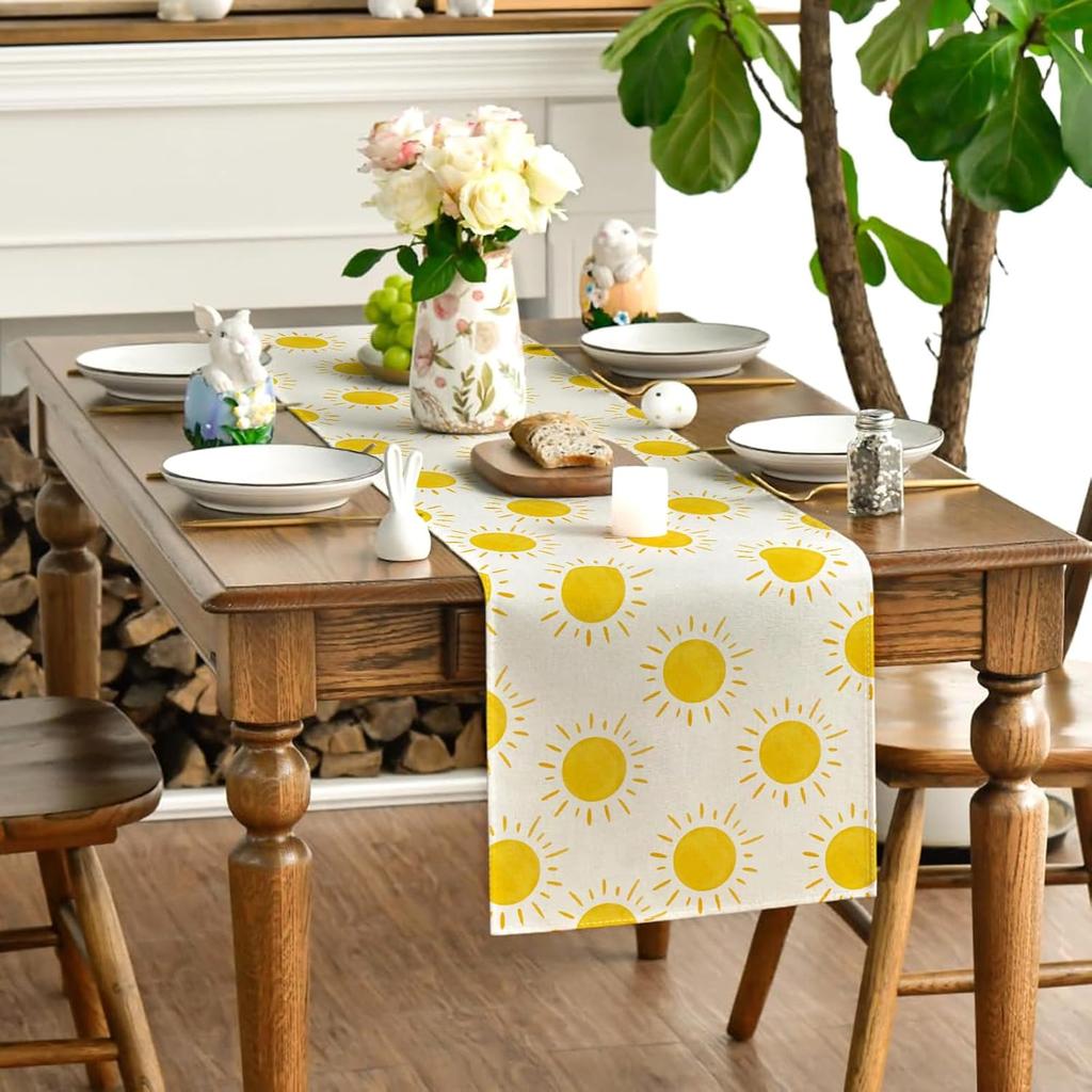 Summer Table Runner First Trip Around The Sun Decorations Here Comes The Son Baby Shower Decor Yellow Sunshine Sun Table Cover Summer Decorations for