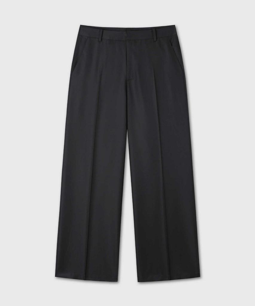 Beleun Wool Silk Tailored Straight Slacks (Black)