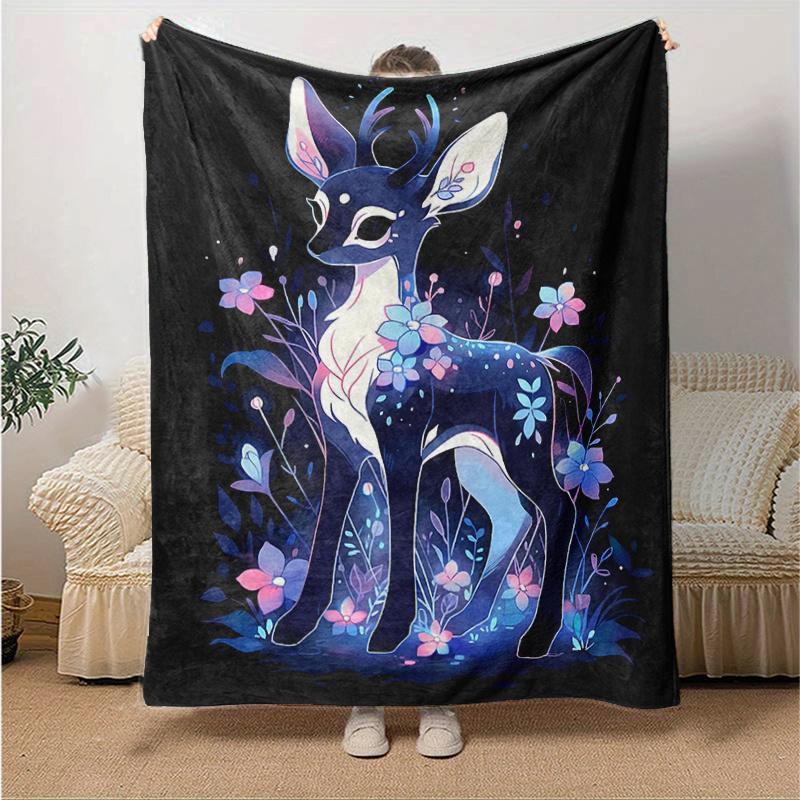 1pc Sika Deer Blanket  Soft Throw for Home Decor, Gift Idea, Living Room, Travel, Camping