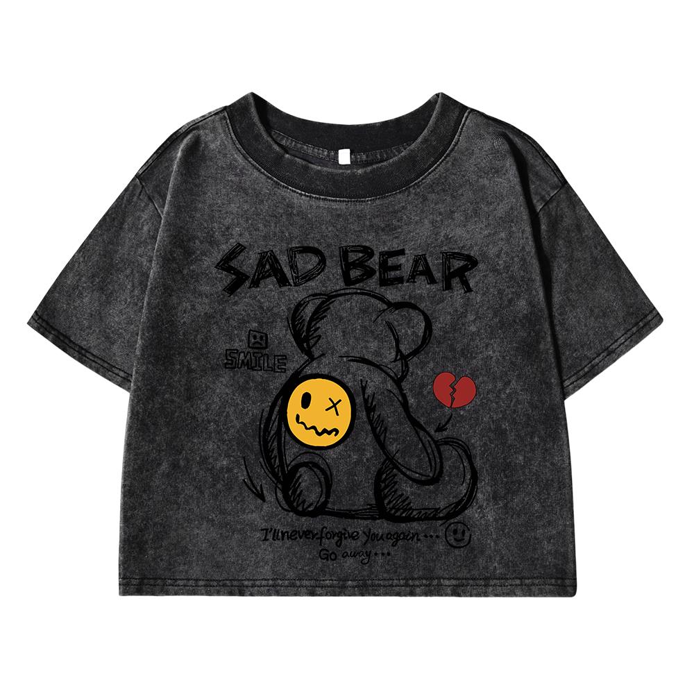 

Принт Разбитое сердце Мишка Женская стиранная короткая одежда Модные футболки Уличная дышащая футболка Топы Крутые летние футболки XL