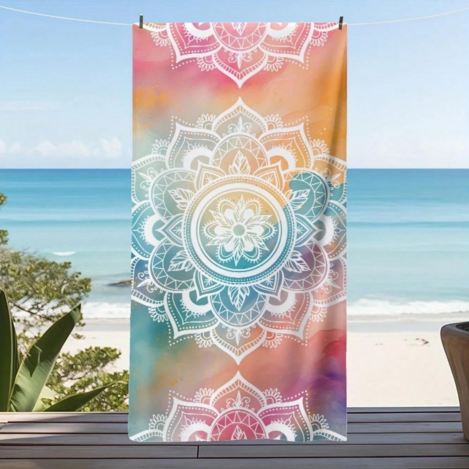 

1 Piece Mandala Bohemian Beach Towel,Ultra Soft Thickened Microfiber,Quick Dry & Super Absorbent,Design Suitable For Beach W40*H60(CM)