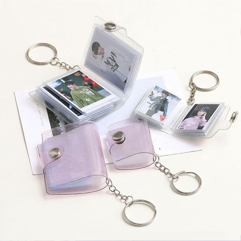 Mini Photo Album 1/2/3inch Photo Card Holder Id Photo Idol Small Card Storage PVC Binder Album Fangirls Bag Keychain Keyring