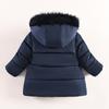 Flores Otoño Invierno Chaqueta Niñas Cuello de Piel Mantener Caliente Abrigo Princesita Capucha Cremallera Ropa Exterior Bebé 1-5 Años Ropa Niños