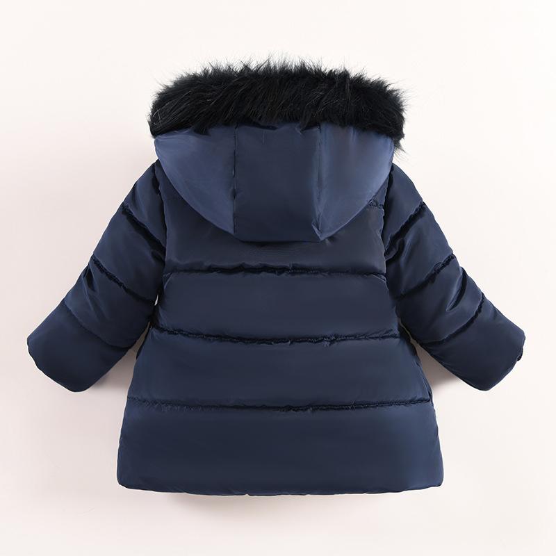 Flores Otoño Invierno Chaqueta Niñas Cuello de Piel Mantener Caliente Abrigo Princesita Capucha Cremallera Ropa Exterior Bebé 1-5 Años Ropa Niños
