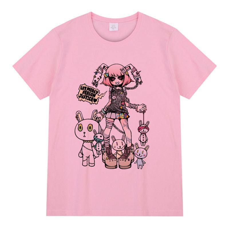 

Летняя модная женская футболка в стиле готика, Эстетическая свободная женская футболка в стиле панк, темная уличная одежда в стиле гранж, женские топы, одежда в стиле Харадзюку 3XL розовый