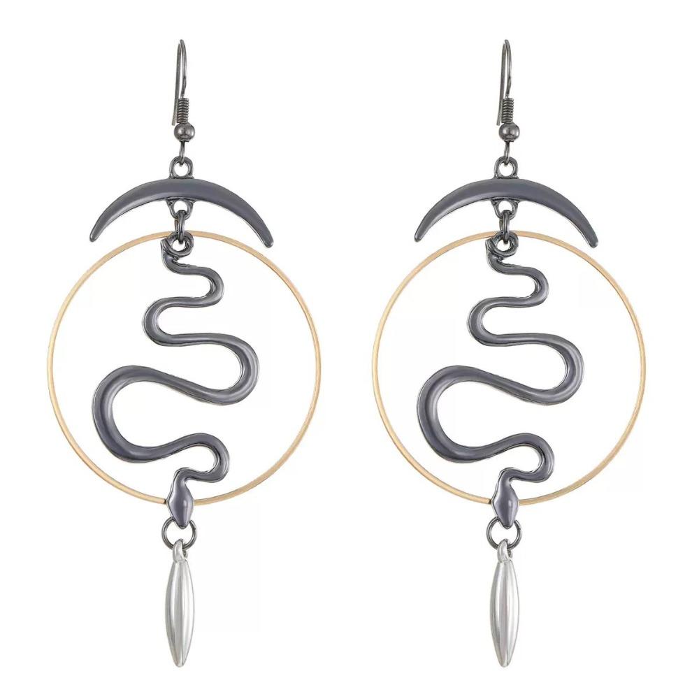 Goth Persönlichkeit Geometrie Großer Kreis Schlangenform Schwarz Halbmond Kugelkopf Quasten Hängeohrringe für Damen Halloween Schmuck