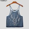 INCERUN Men Sling Sleeveless Print Mesh Sheer Tank Tops Camisole Undershirts