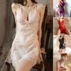 Women Sexy Lace Mini Babydoll Dress Floral Lace Side Split Full Slip Nightgown Mesh Sheer Halter Chemise Sleepwear