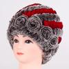 Hot Sale Winter Women Flower Striped Natural Real Fur Hats Lady Warm Knit Genuine Rex Rabbit Fur Caps Outdoor Fur Beanies Hats