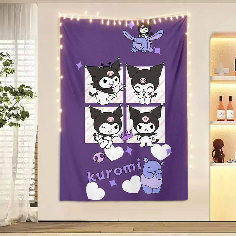 Kuromi Sanrio Cute Cartoon Tapestry Vertical Wall Hanging for Girls Bedroom Dorm Aesthetic Decor
