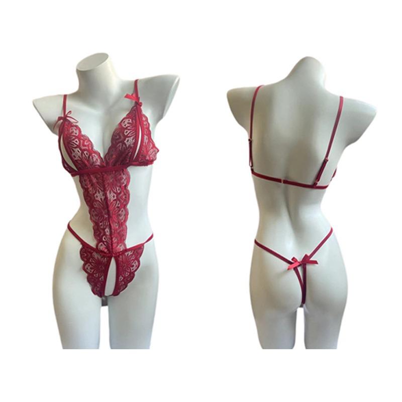 Sex underwear onesie gathers and opens the crotch to avoid pure desire, passion teases lace three-point mesh sling hollowed out