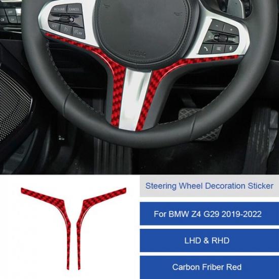 2x Bright Red Carbon Fiber Car Steering Whee Strip Sticker For BMW Z4 G29 19-22