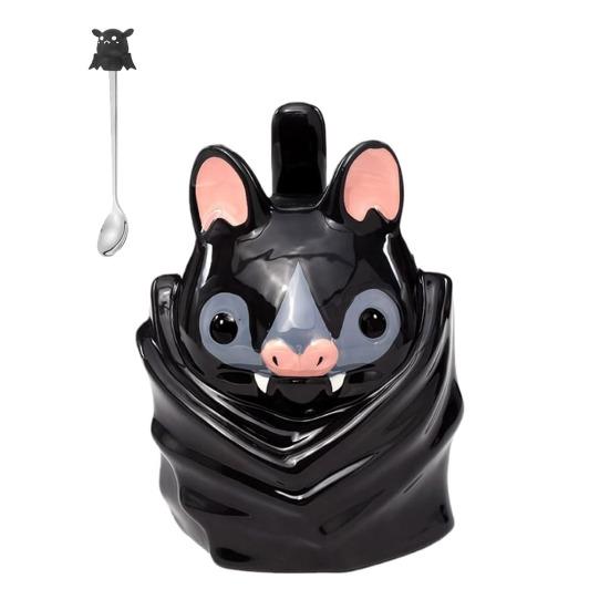 Bat Upside Down Shaped Mug Cute 3D Bat Ceramic Coffee Mug with Tail Handle Funny Novelty Animal Mug Gift for Gothic Home Office Decor