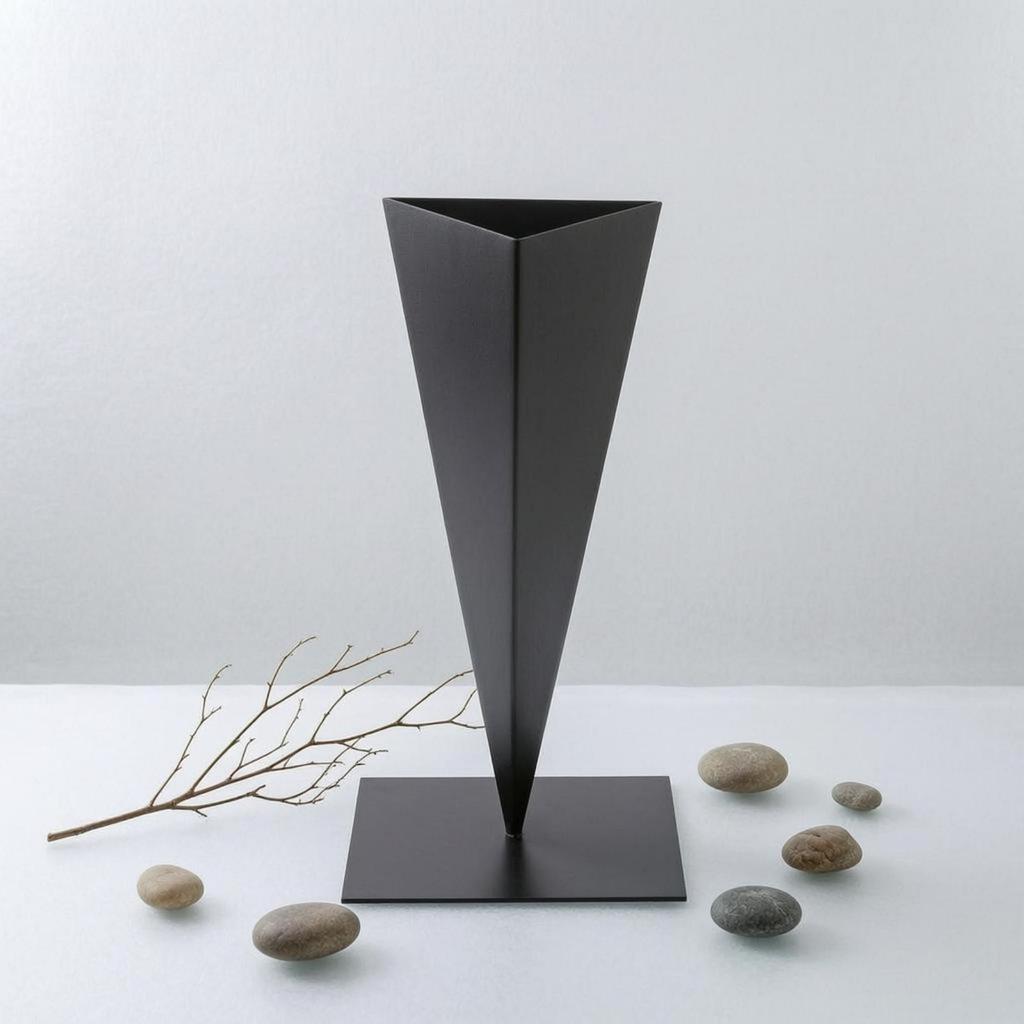 Triangular Iron Vase Tapered Geometric Metal Pitch Home Decor