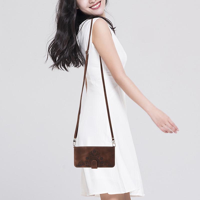 iPhone 14 Long Rope Messenger Bag Leather Case for Apple Mobile Phone - Multi-Function Magnetic Suction for Kyocera & Samsung S23